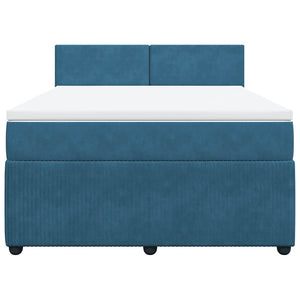 Κρεβάτι Boxspring με Στρώμα Μπλε 140x200 εκ. Βελούδινο