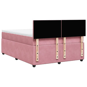 Κρεβάτι Boxspring με Στρώμα Ροζ 140x200 εκ. Βελούδινο - Pakobazaar