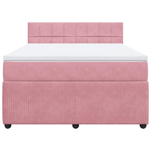 Κρεβάτι Boxspring με Στρώμα Ροζ 140x200 εκ. Βελούδινο - Pakobazaar