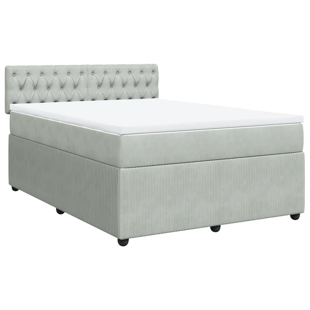 Κρεβάτι Boxspring με Στρώμα Ανοιχτό Γκρι 140x200 εκ. Βελούδινο