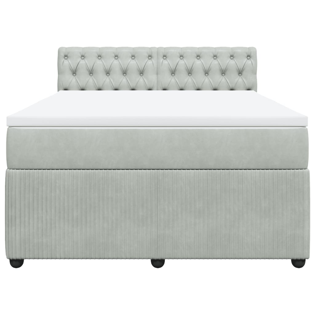 Κρεβάτι Boxspring με Στρώμα Ανοιχτό Γκρι 140x200 εκ. Βελούδινο