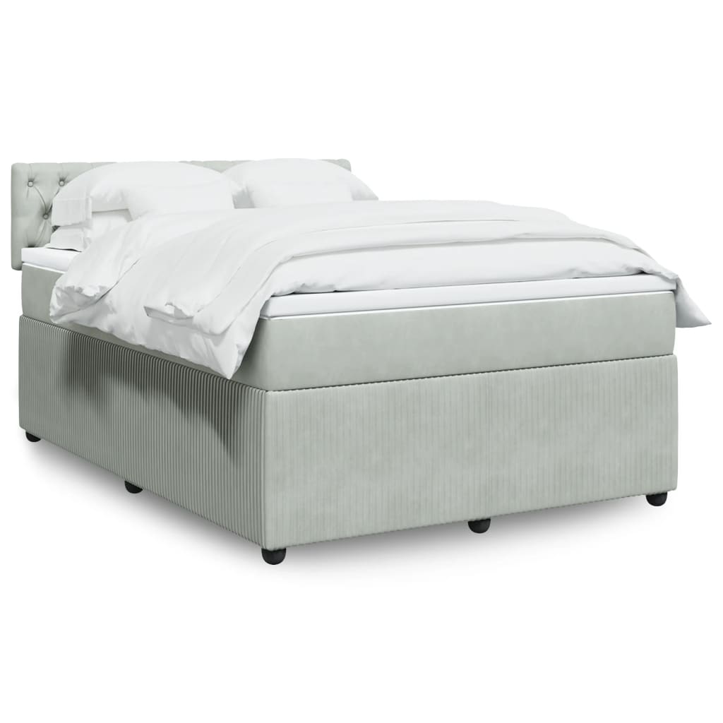 Κρεβάτι Boxspring με Στρώμα Ανοιχτό Γκρι 140x200 εκ. Βελούδινο