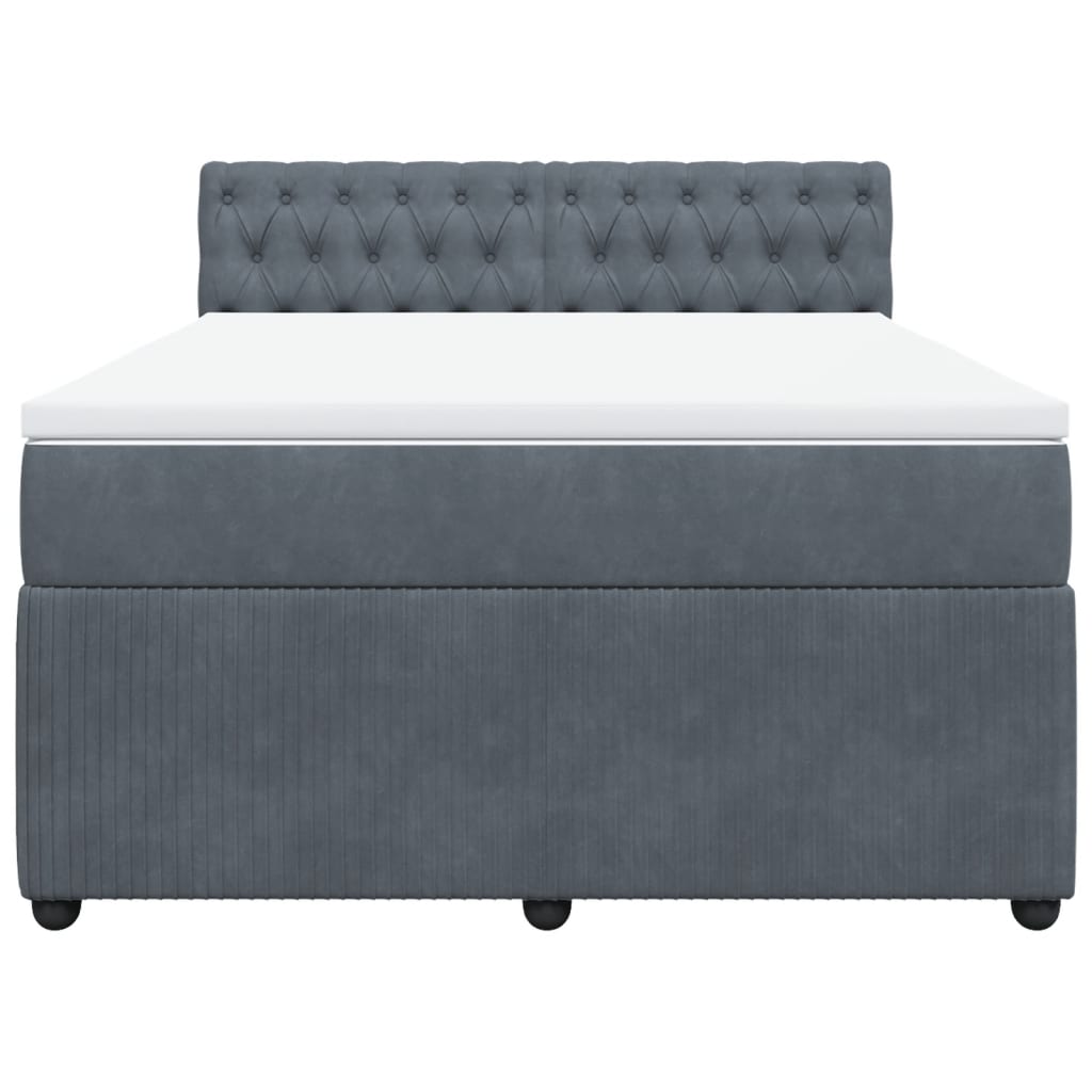Κρεβάτι Boxspring με Στρώμα Σκούρο Γκρι 140x200 εκ. Βελούδινο