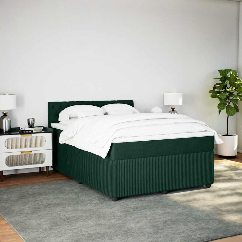 Κρεβάτι Boxspring με Στρώμα Σκούρο Πράσινο 140x200εκ. Βελούδινο - Pakobazaar