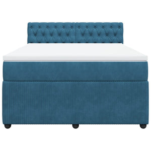 Κρεβάτι Boxspring με Στρώμα Μπλε 140x200 εκ. Βελούδινο