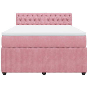 Κρεβάτι Boxspring με Στρώμα Ροζ 140x200 εκ. Βελούδινο - Pakobazaar