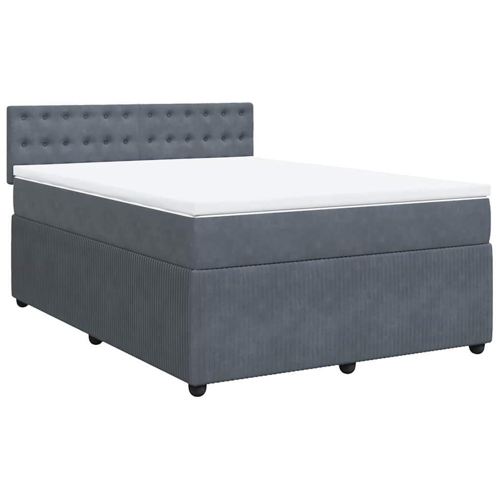 Κρεβάτι Boxspring με Στρώμα Σκούρο Γκρι 140x200 εκ. Βελούδινο - Pakobazaar