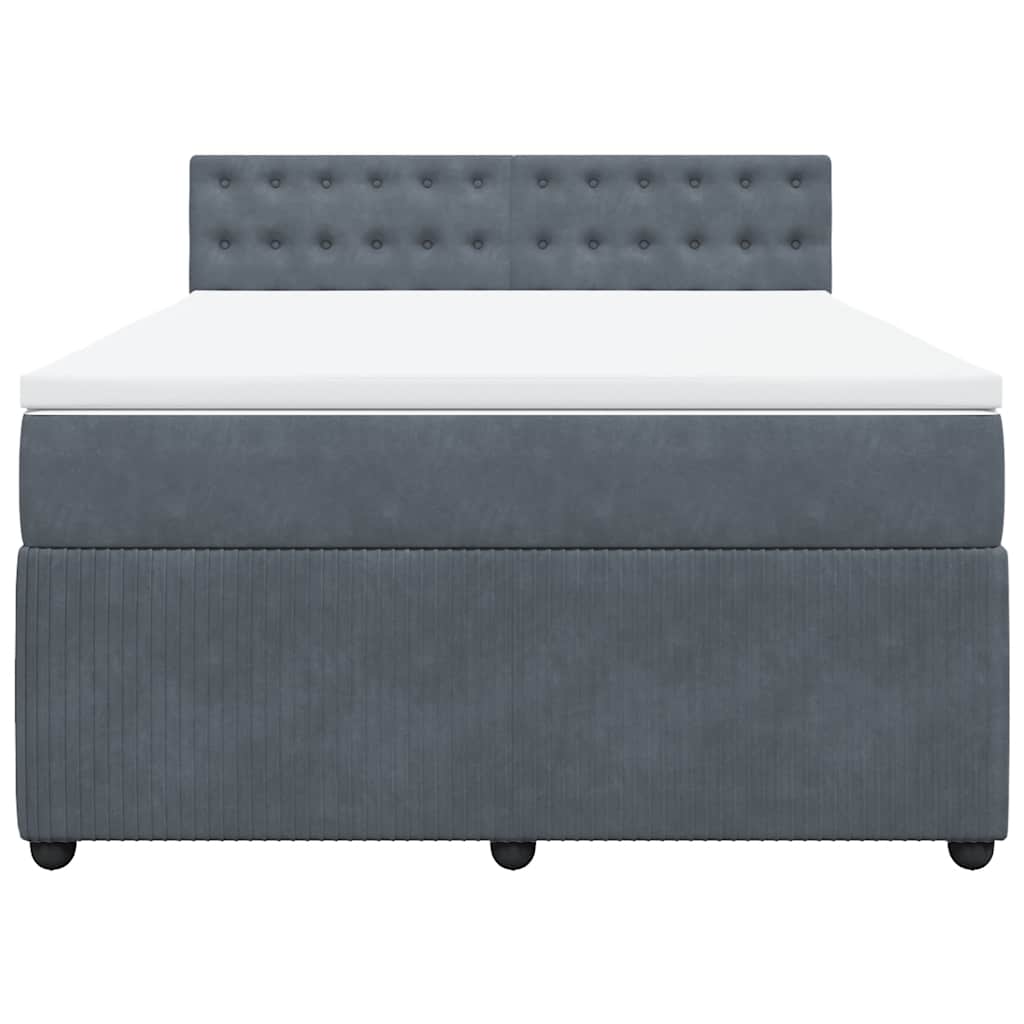 Κρεβάτι Boxspring με Στρώμα Σκούρο Γκρι 140x200 εκ. Βελούδινο - Pakobazaar