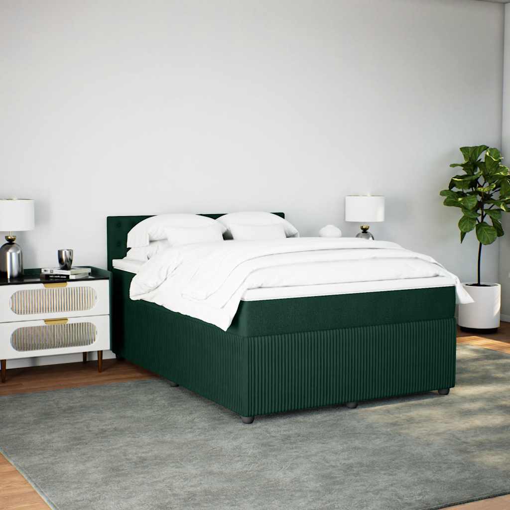 Κρεβάτι Boxspring με Στρώμα Σκούρο Πράσινο 140x200εκ. Βελούδινο - Pakobazaar
