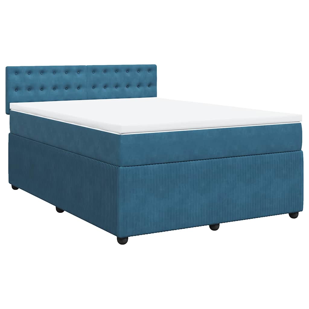 Κρεβάτι Boxspring με Στρώμα Μπλε 140x200 εκ. Βελούδινο - Pakobazaar