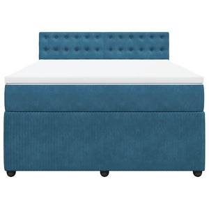 Κρεβάτι Boxspring με Στρώμα Μπλε 140x200 εκ. Βελούδινο - Pakobazaar
