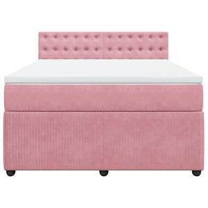 Κρεβάτι Boxspring με Στρώμα Ροζ 140x200 εκ. Βελούδινο - Pakobazaar