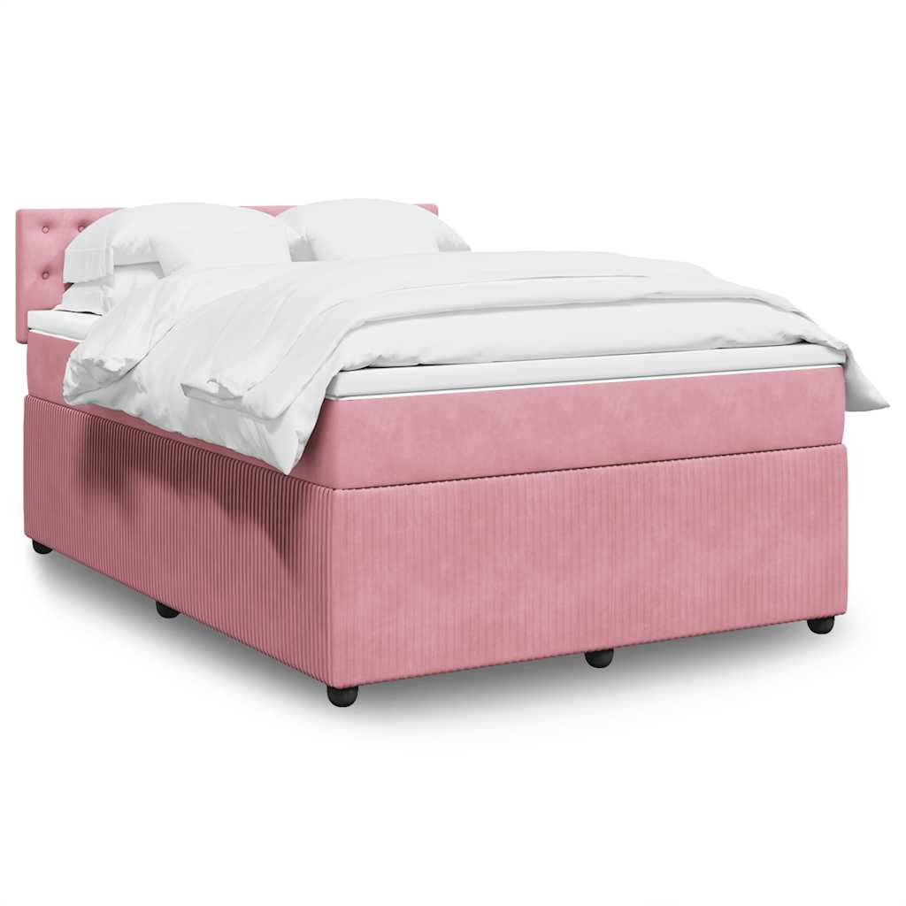 Κρεβάτι Boxspring με Στρώμα Ροζ 140x200 εκ. Βελούδινο - Pakobazaar