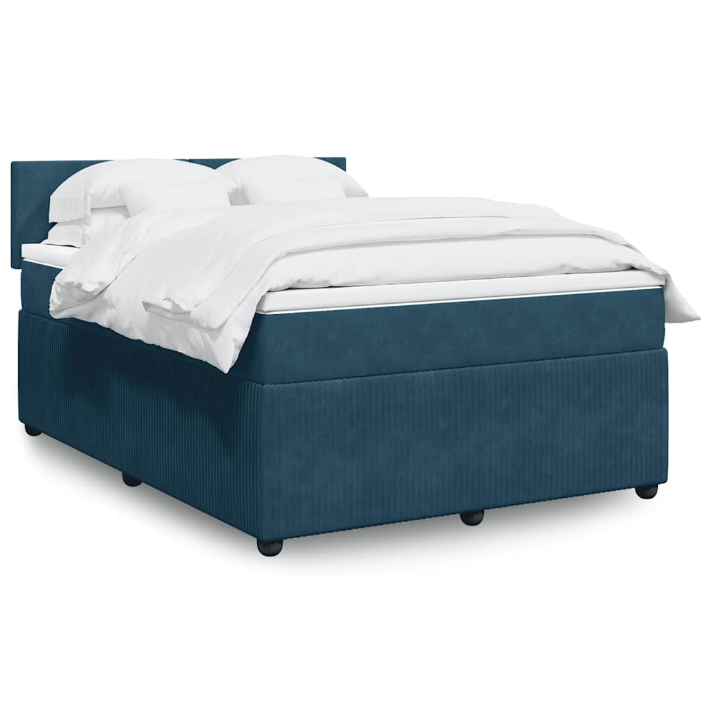 Κρεβάτι Boxspring με Στρώμα Μπλε 160x200 εκ. Βελούδινο
