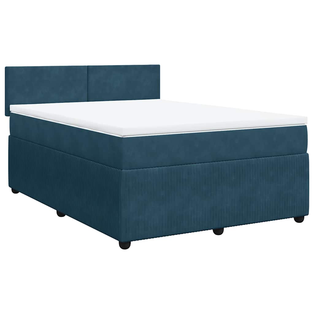 Κρεβάτι Boxspring με Στρώμα Μπλε 160x200 εκ. Βελούδινο
