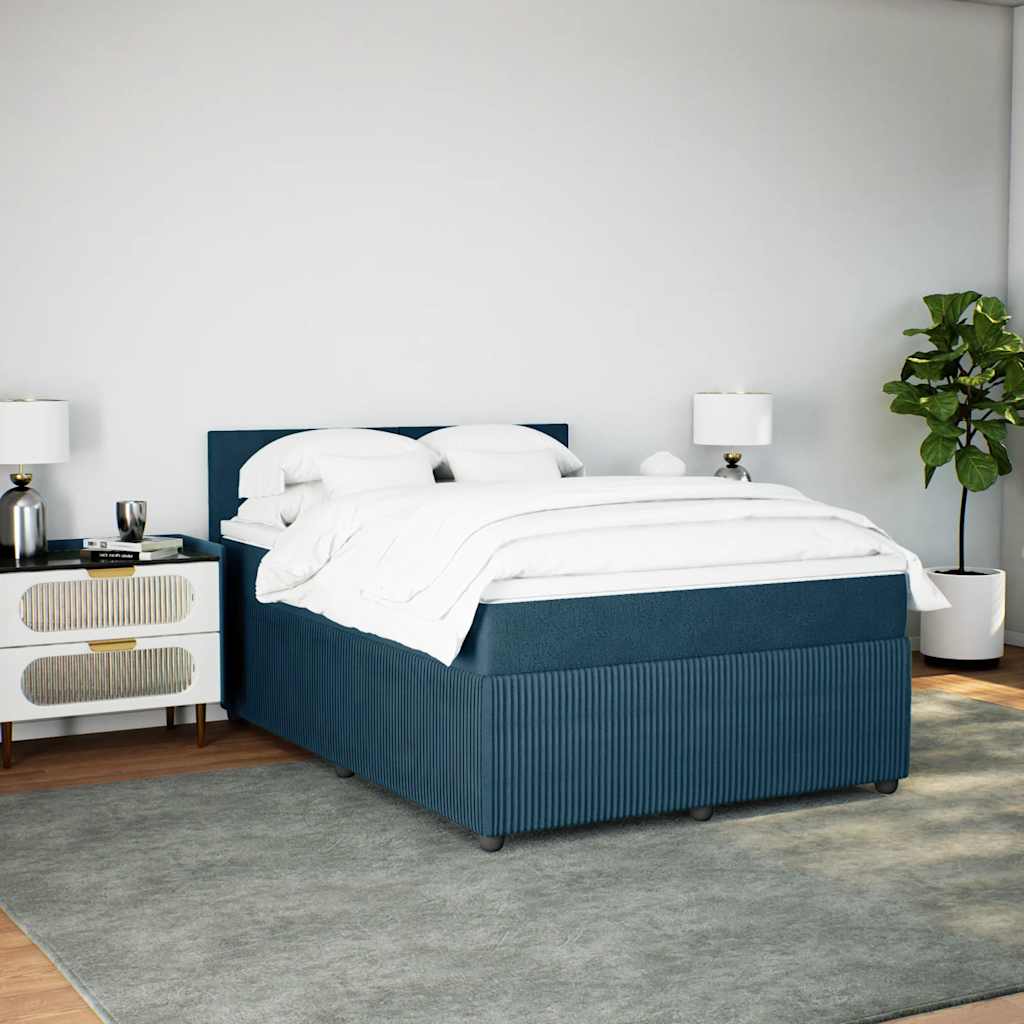 Κρεβάτι Boxspring με Στρώμα Μπλε 160x200 εκ. Βελούδινο