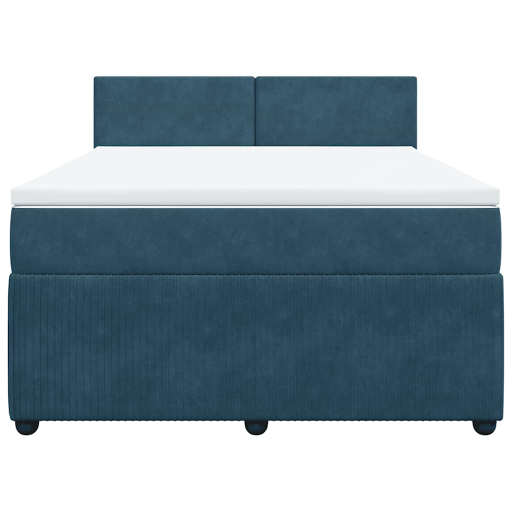 Κρεβάτι Boxspring με Στρώμα Μπλε 160x200 εκ. Βελούδινο