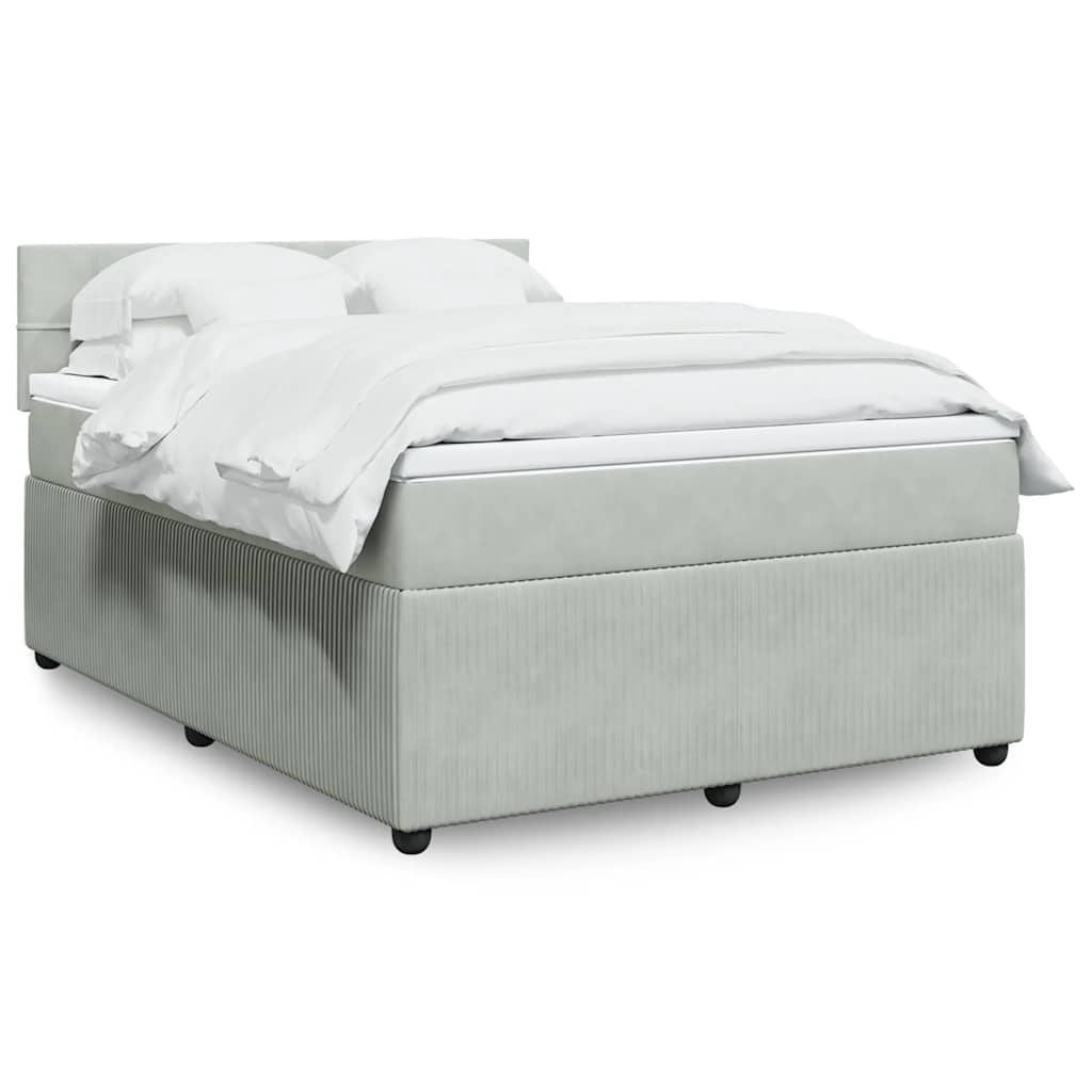 Κρεβάτι Boxspring με Στρώμα Ανοιχτό Γκρι 160x200 εκ. Βελούδινο - Pakobazaar