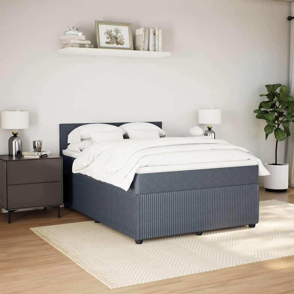 Κρεβάτι Boxspring με Στρώμα Σκούρο Γκρι 160x200 εκ. Βελούδινο - Pakobazaar