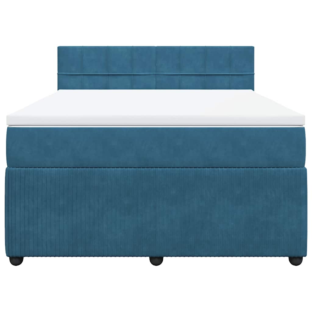 Κρεβάτι Boxspring με Στρώμα Μπλε 160x200 εκ. Βελούδινο - Pakobazaar