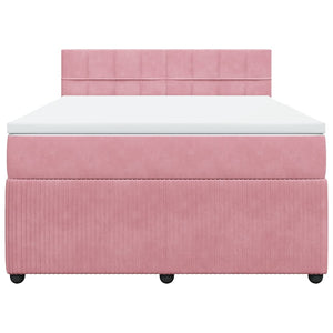 Κρεβάτι Boxspring με Στρώμα Ροζ 160x200 εκ. Βελούδινο - Pakobazaar