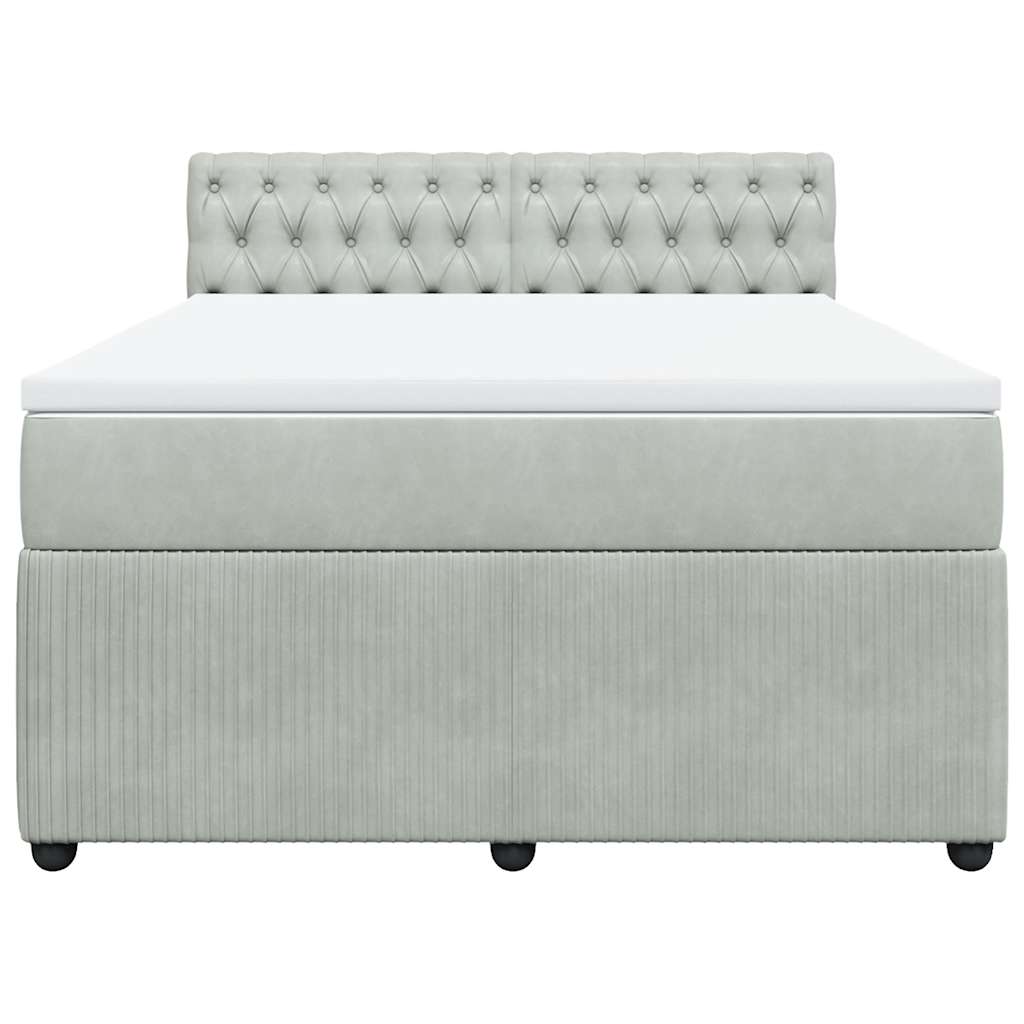 Κρεβάτι Boxspring με Στρώμα Ανοιχτό Γκρι 160x200 εκ. Βελούδινο - Pakobazaar