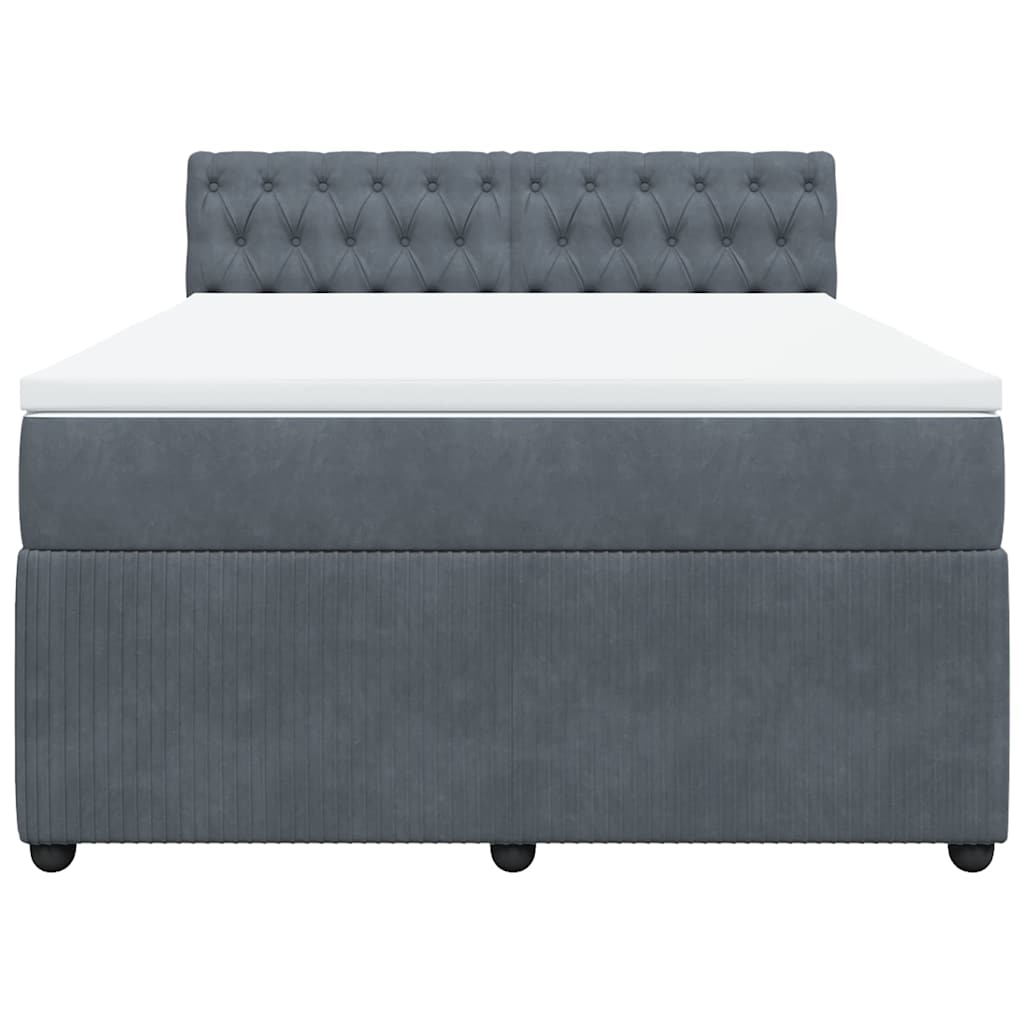 Κρεβάτι Boxspring με Στρώμα Σκούρο Γκρι 160x200 εκ. Βελούδινο - Pakobazaar