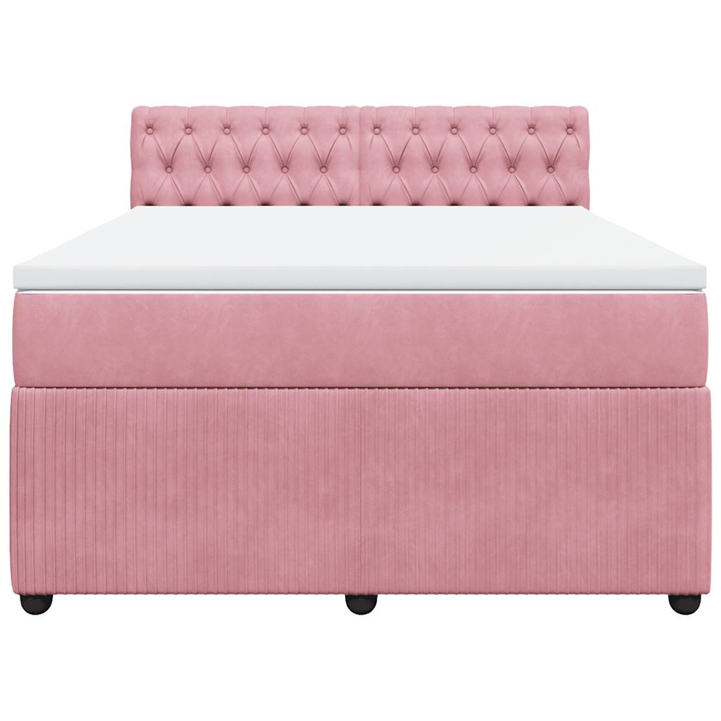 Κρεβάτι Boxspring με Στρώμα Ροζ 160x200 εκ. Βελούδινο - Pakobazaar