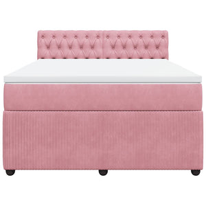 Κρεβάτι Boxspring με Στρώμα Ροζ 160x200 εκ. Βελούδινο - Pakobazaar
