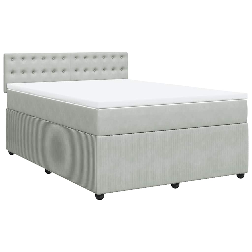 Κρεβάτι Boxspring με Στρώμα Ανοιχτό Γκρι 160x200 εκ. Βελούδινο - Pakobazaar
