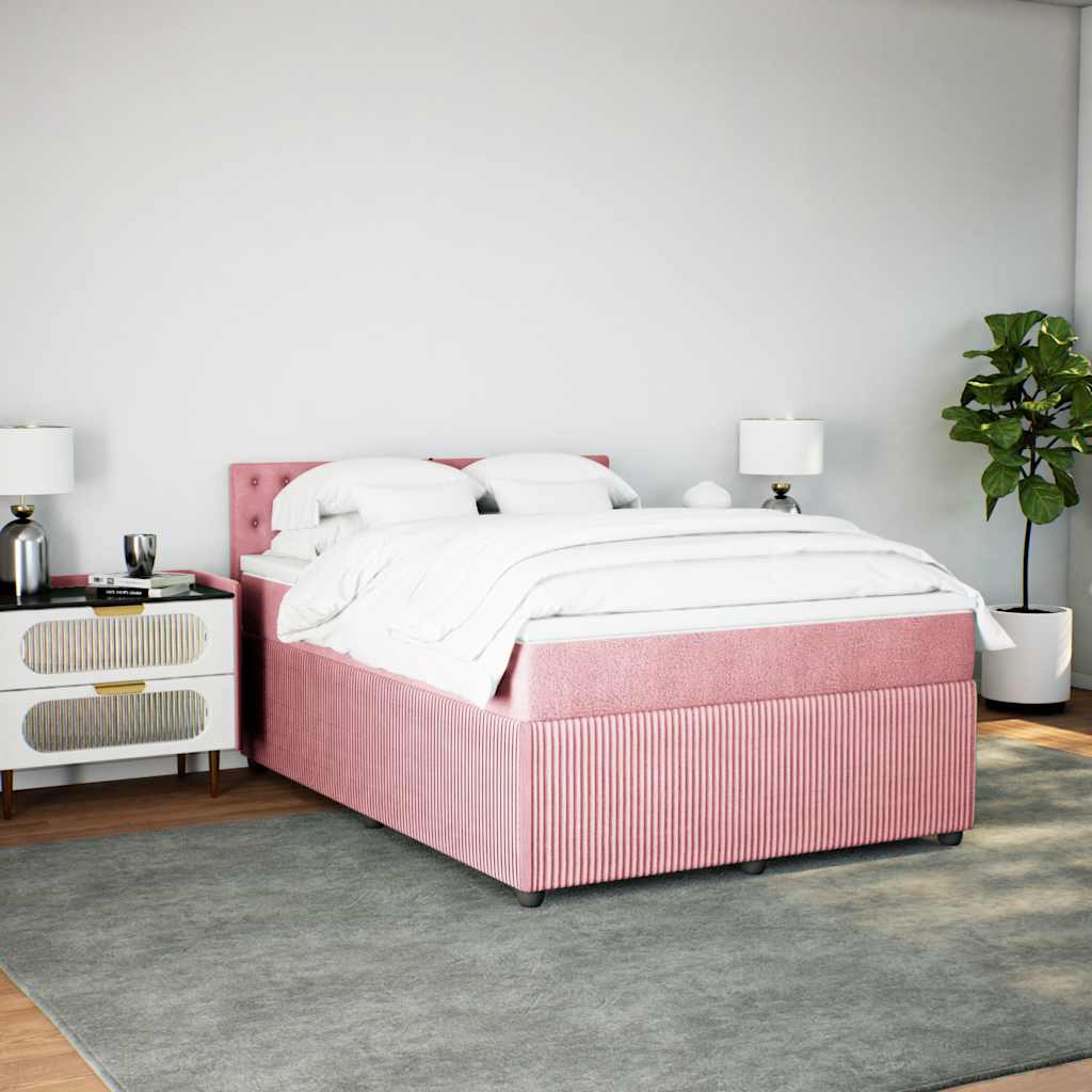 Κρεβάτι Boxspring με Στρώμα Ροζ 160x200 εκ. Βελούδινο - Pakobazaar