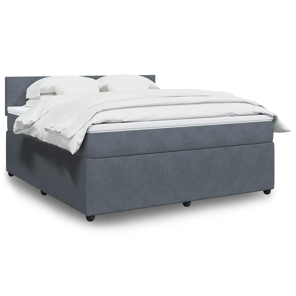 Κρεβάτι Boxspring με Στρώμα Σκούρο Γκρι 180x200 εκ. Βελούδινο - Pakobazaar