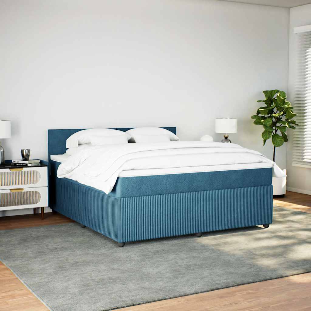 Κρεβάτι Boxspring με Στρώμα Μπλε 180x200 εκ. Βελούδινο