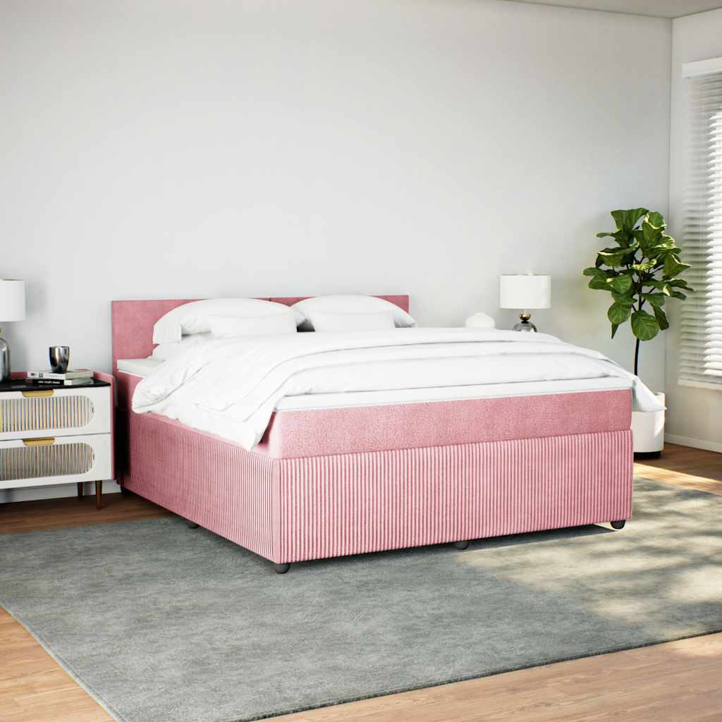 Κρεβάτι Boxspring με Στρώμα Ροζ 180x200 εκ. Βελούδινο