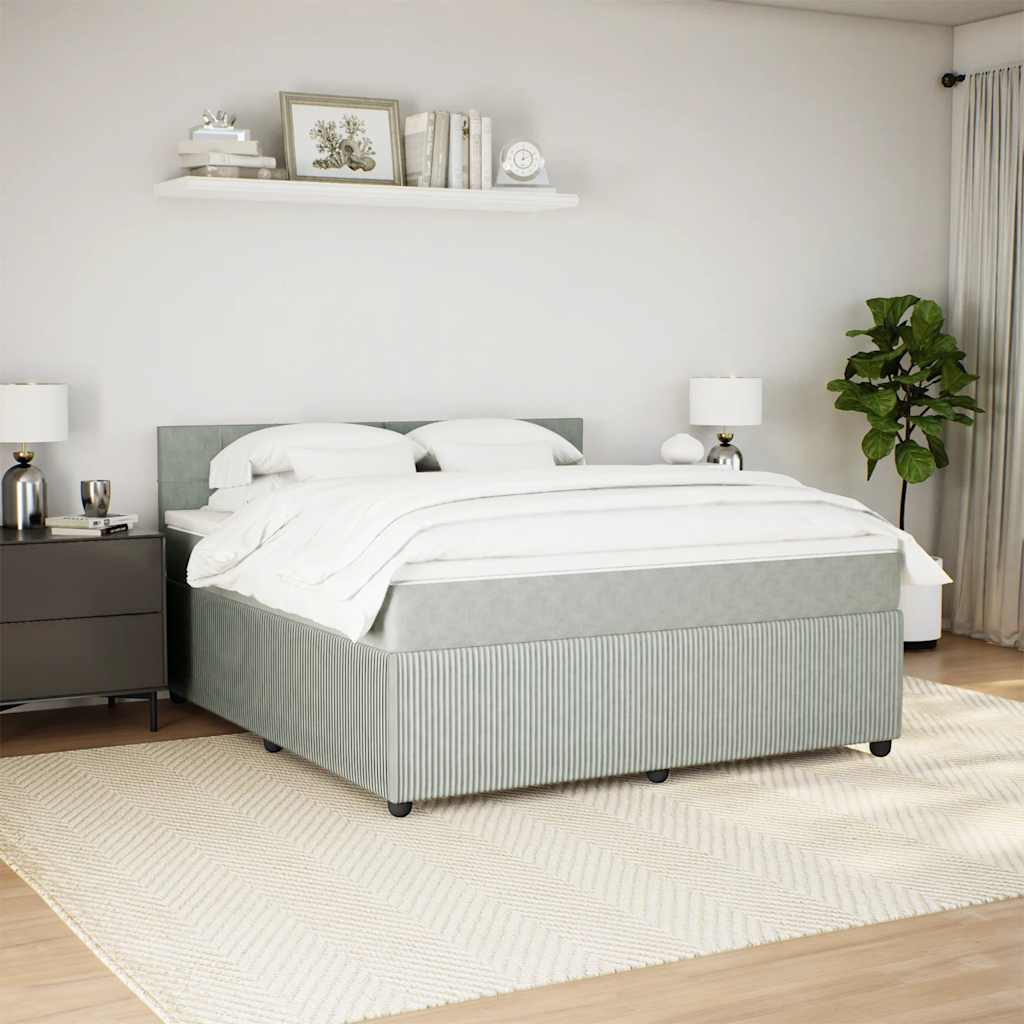 Κρεβάτι Boxspring με Στρώμα Ανοιχτό Γκρι 180x200 εκ. Βελούδινο - Pakobazaar
