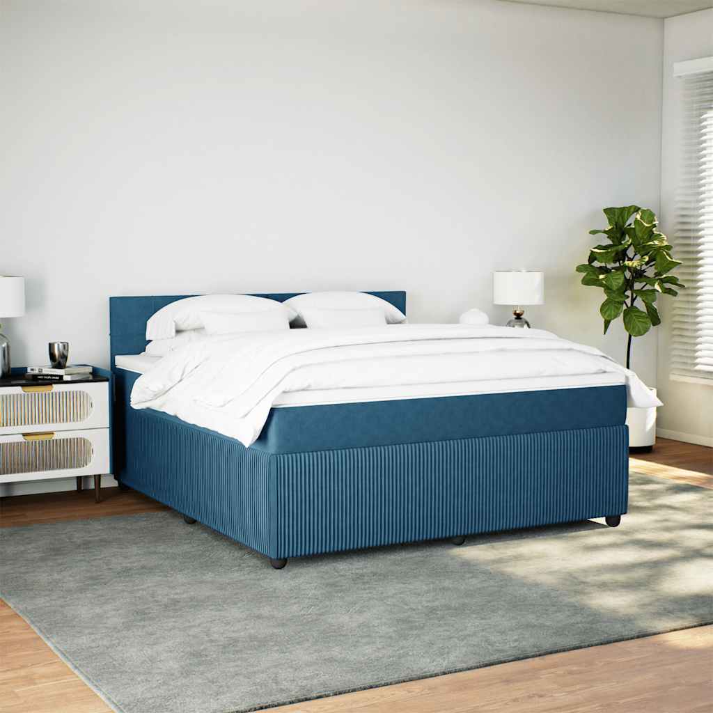 Κρεβάτι Boxspring με Στρώμα Μπλε 180x200 εκ. Βελούδινο