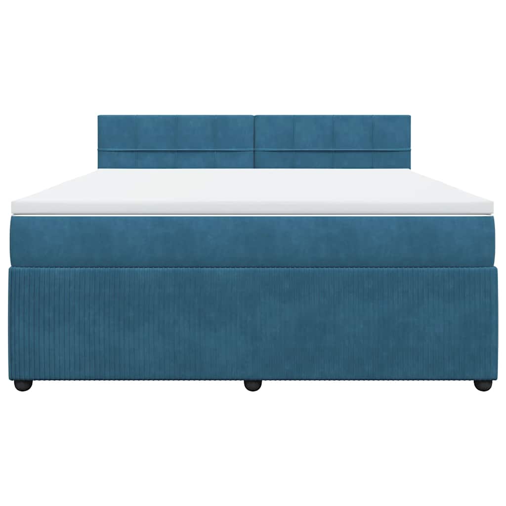 Κρεβάτι Boxspring με Στρώμα Μπλε 180x200 εκ. Βελούδινο