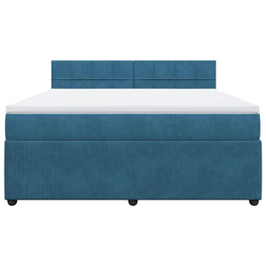 Κρεβάτι Boxspring με Στρώμα Μπλε 180x200 εκ. Βελούδινο