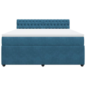 Κρεβάτι Boxspring με Στρώμα Μπλε 180x200 εκ. Βελούδινο