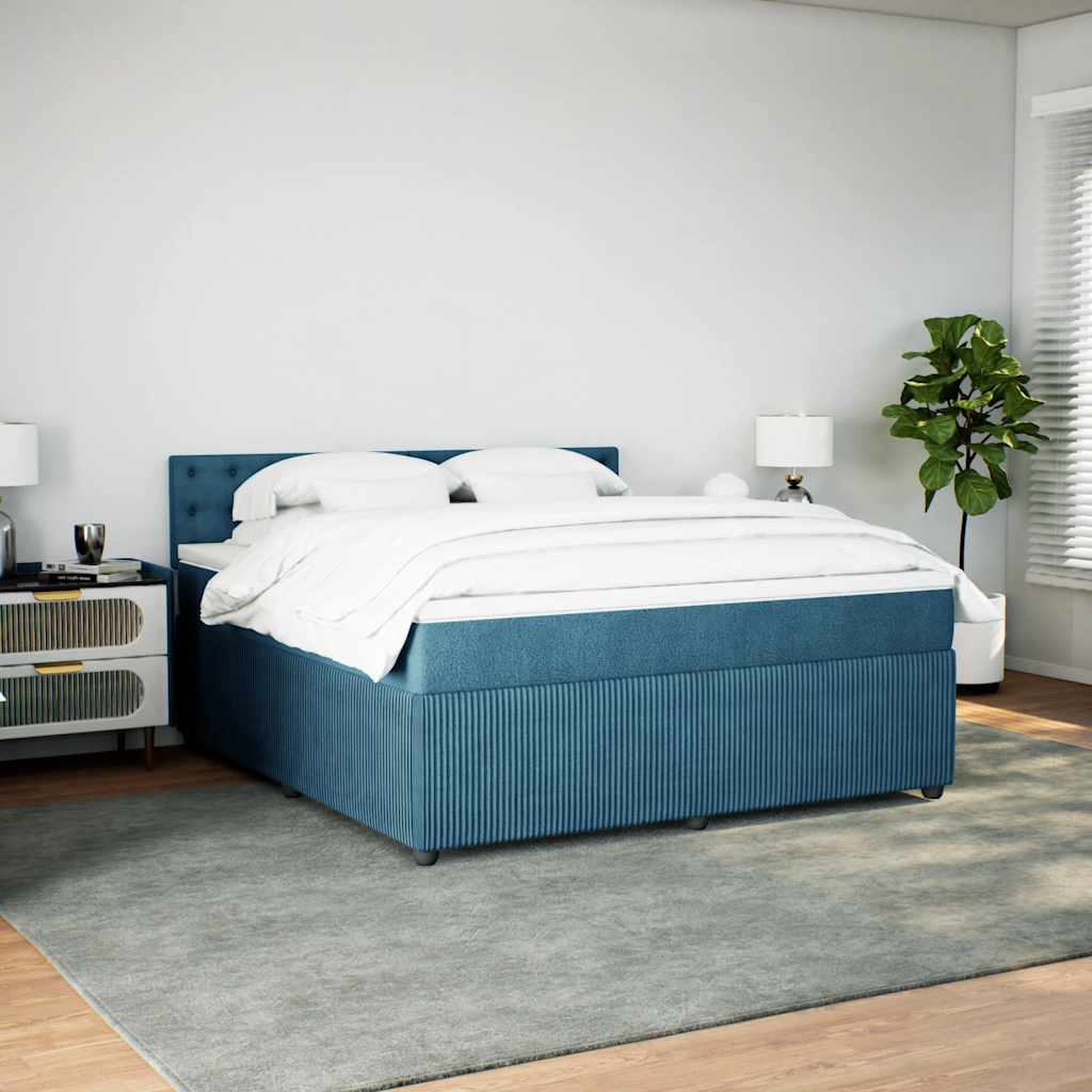 Κρεβάτι Boxspring με Στρώμα Μπλε 180x200 εκ. Βελούδινο