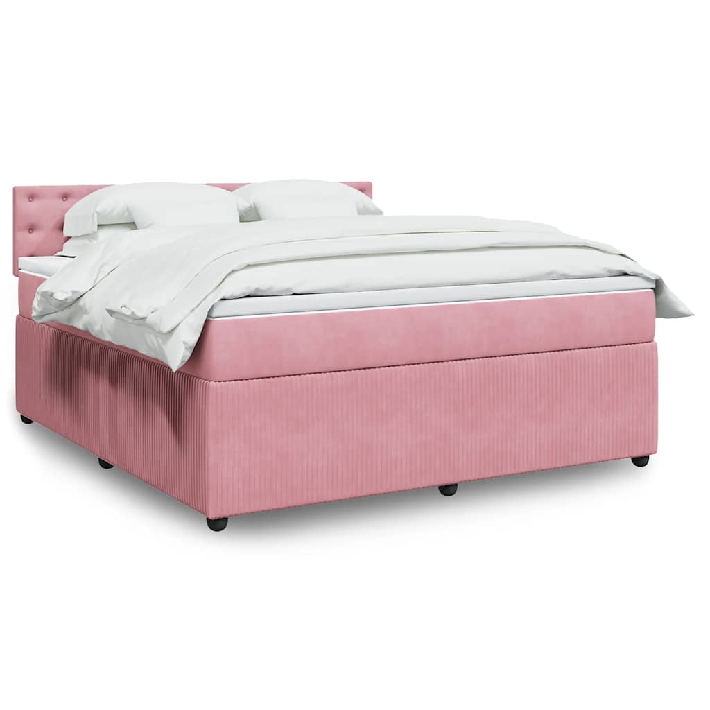 Κρεβάτι Boxspring με Στρώμα Ροζ 180x200 εκ. Βελούδινο