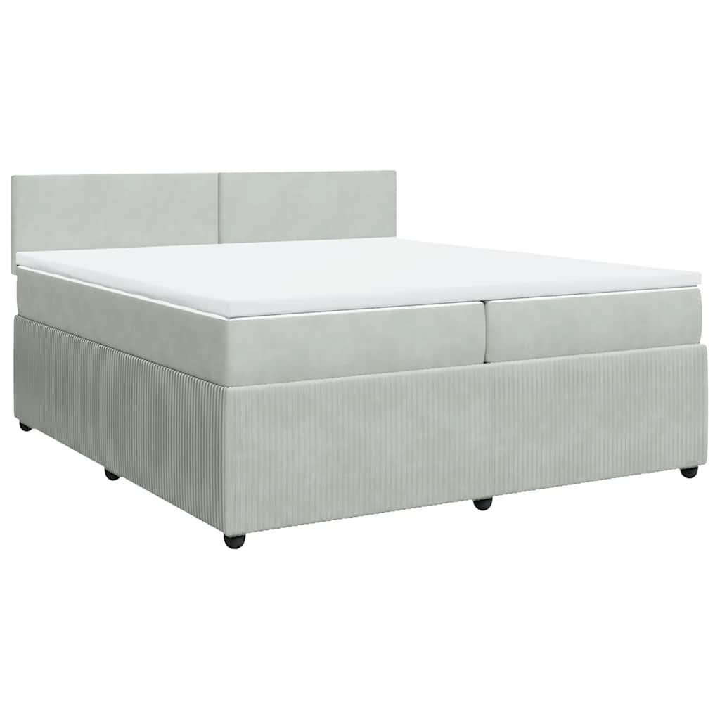 Κρεβάτι Boxspring με Στρώμα Ανοιχτό Γκρι 200x200 εκ. Βελούδινο