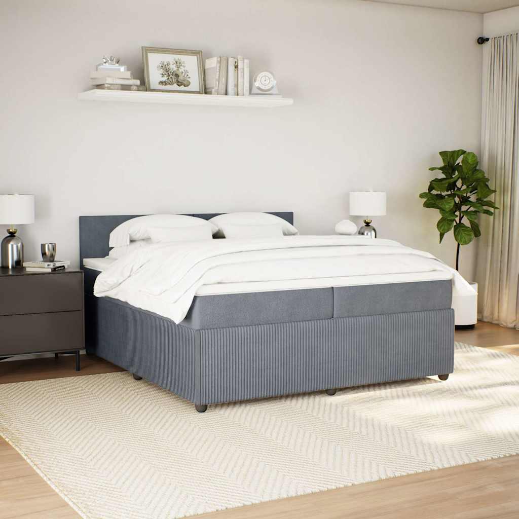 Κρεβάτι Boxspring με Στρώμα Σκούρο Γκρι 200x200 εκ. Βελούδινο