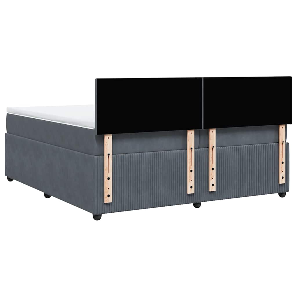 Κρεβάτι Boxspring με Στρώμα Σκούρο Γκρι 200x200 εκ. Βελούδινο
