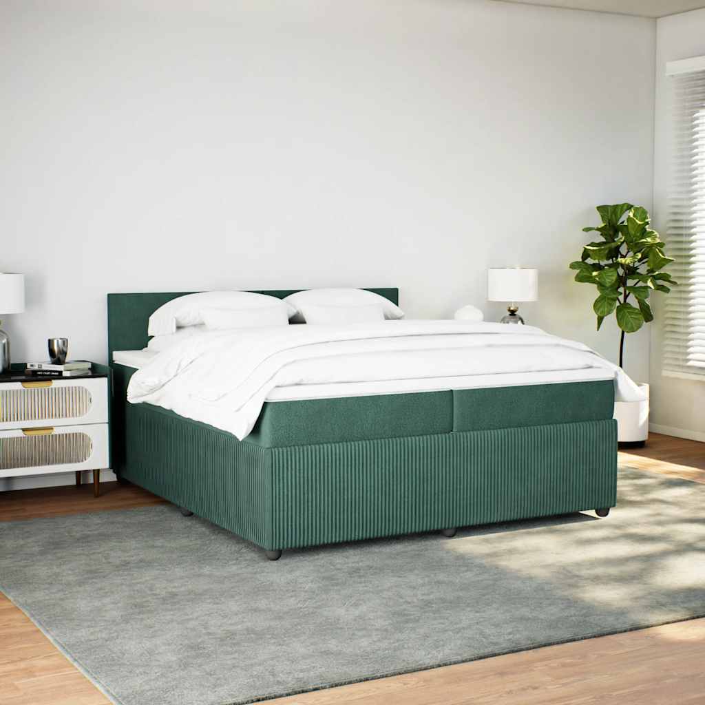 Κρεβάτι Boxspring με Στρώμα Σκούρο Πράσινο 200x200εκ. Βελούδινο