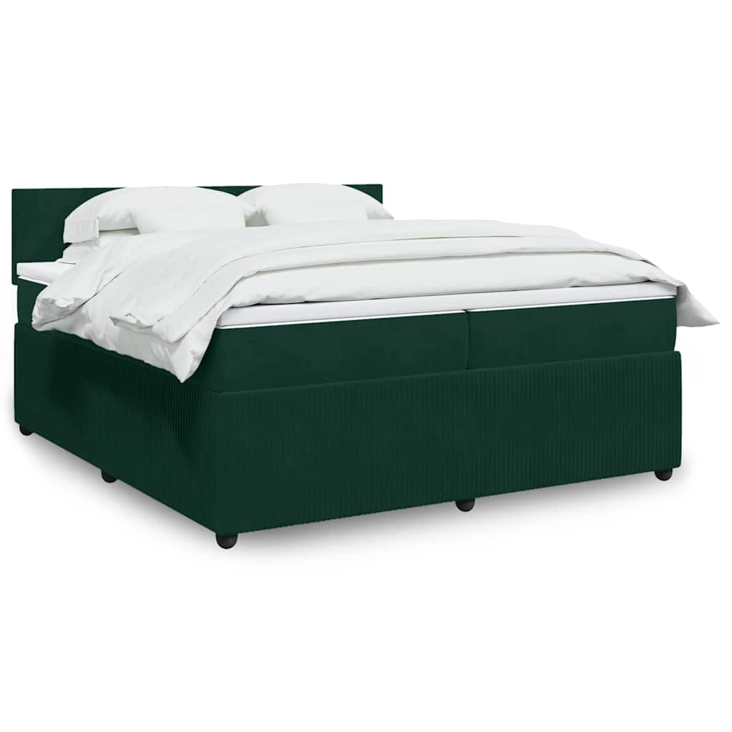 Κρεβάτι Boxspring με Στρώμα Σκούρο Πράσινο 200x200εκ. Βελούδινο