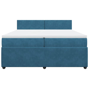 Κρεβάτι Boxspring με Στρώμα Μπλε 200x200 εκ. Βελούδινο