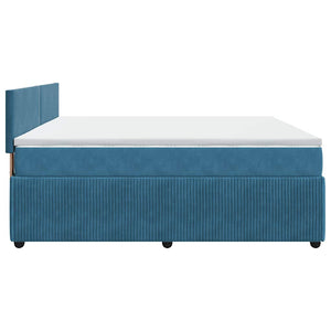 Κρεβάτι Boxspring με Στρώμα Μπλε 200x200 εκ. Βελούδινο