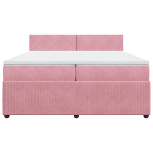 Κρεβάτι Boxspring με Στρώμα Ροζ 200x200 εκ. Βελούδινο - Pakobazaar