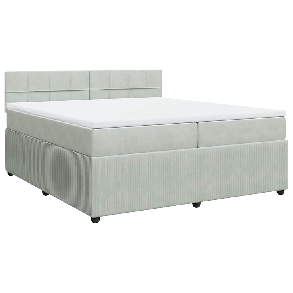 Κρεβάτι Boxspring με Στρώμα Ανοιχτό Γκρι 200x200 εκ. Βελούδινο